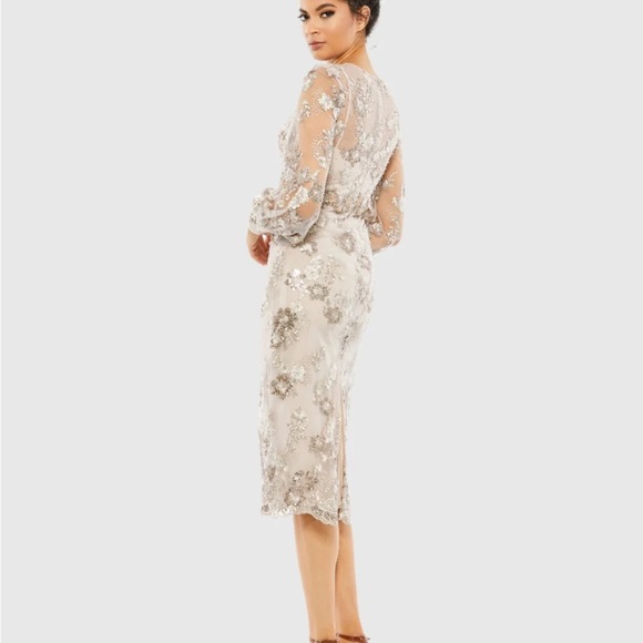 MAC DUGGAL 67862 NWT Embellished High Neck Illusion Long Sleeve Midi Dress - Picture 3 of 6